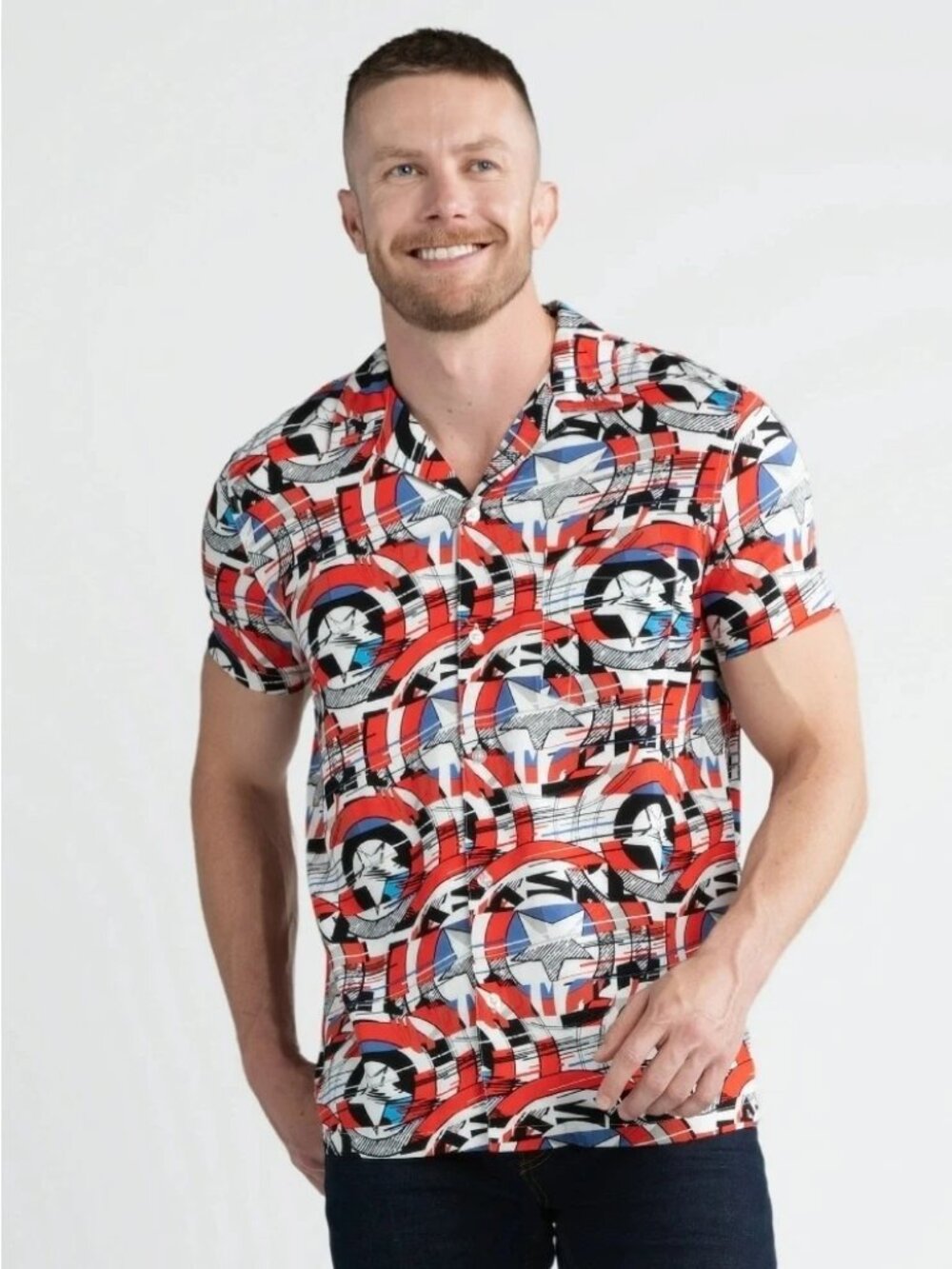 Marvel Captain America Mens Button Down Shirt Size M Superhero Comics NWT